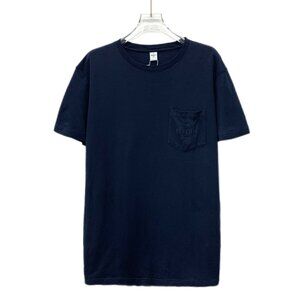 CM0379 Berluti Navy Blue Pocket T-Shirt With Logo Detail Crew Neck Short Sleeves